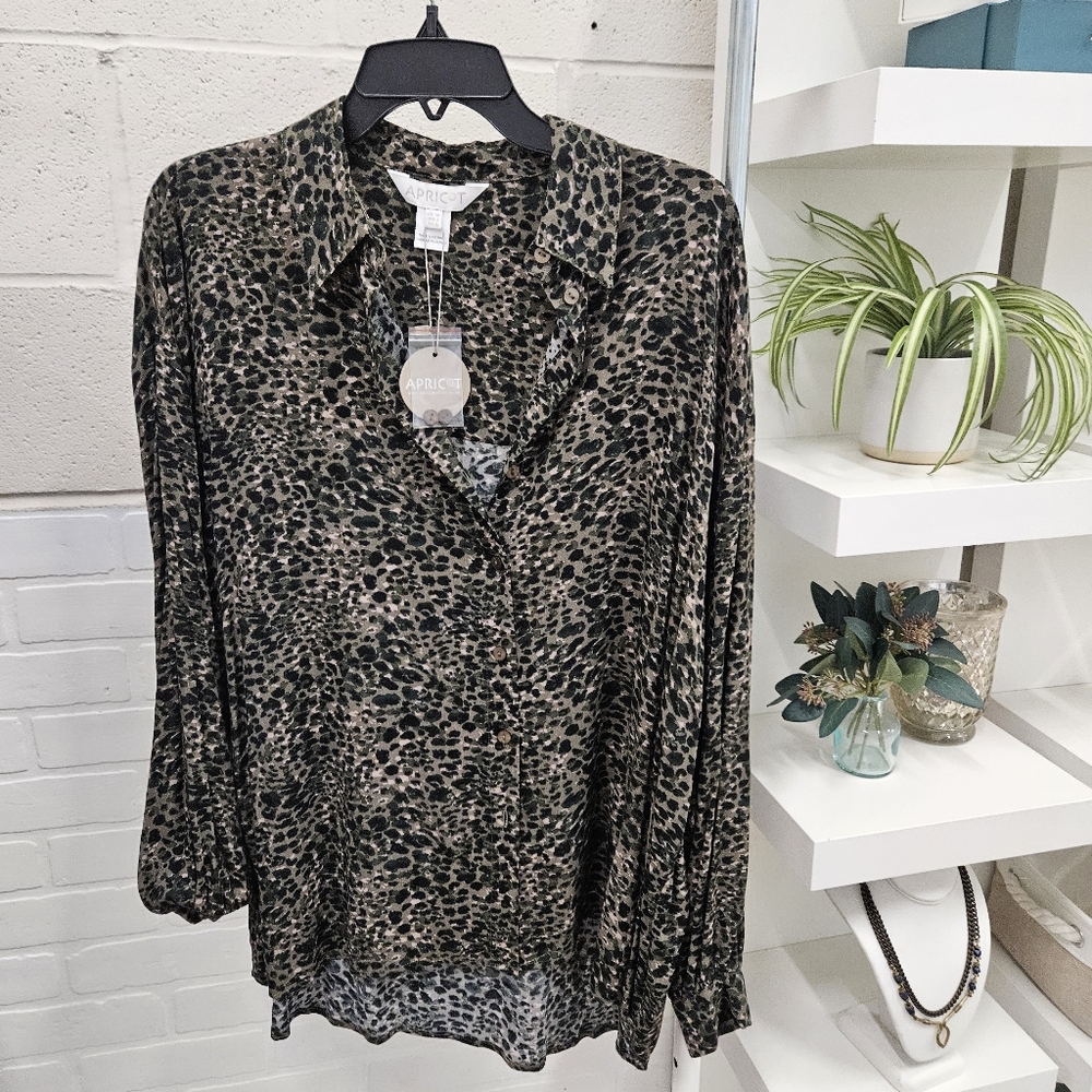 Abstract Animal Print Button Down Blouse